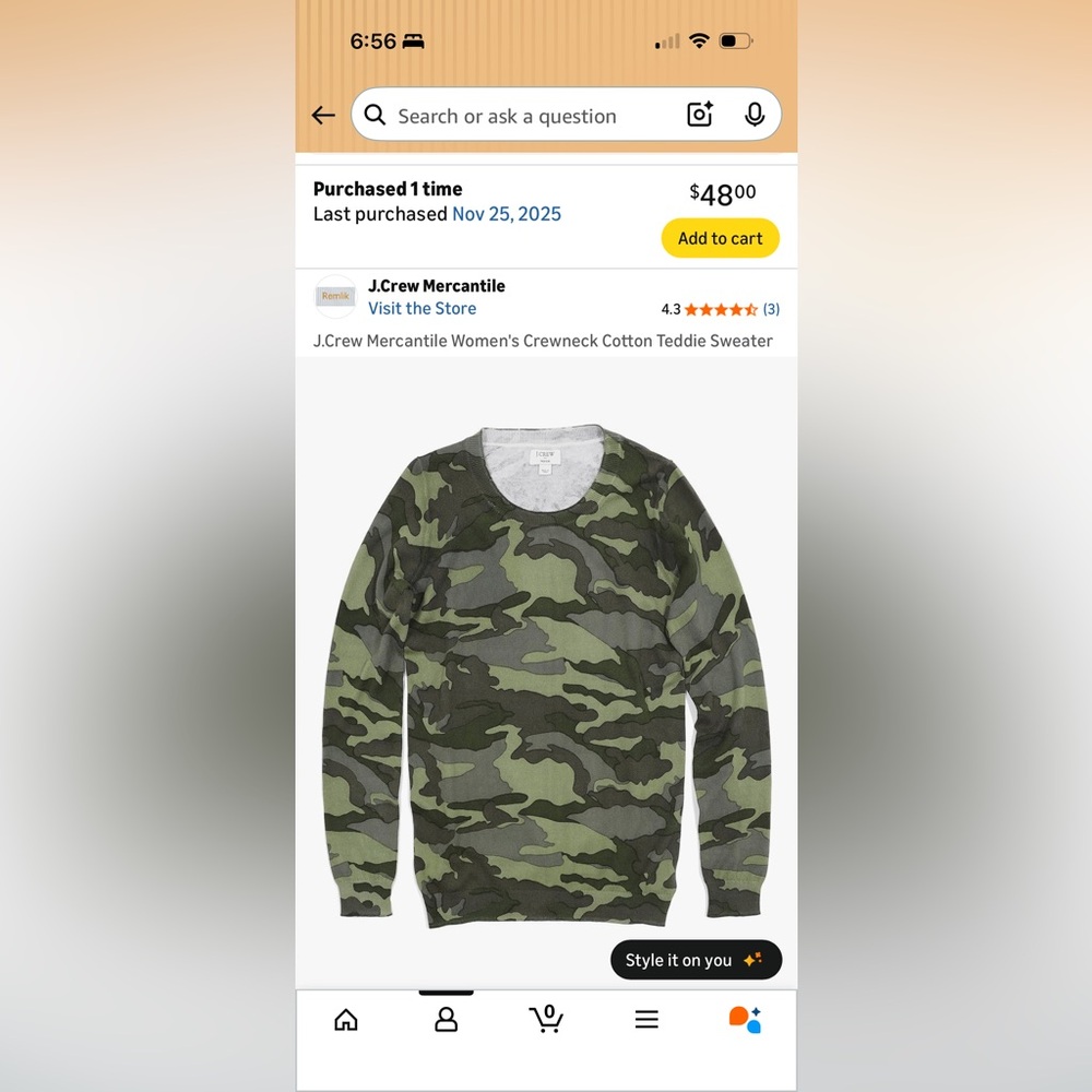 J. Crew teddie Camouflage Crewneck Sweater in Olive and Dark Green